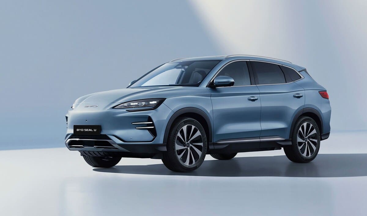 A new SUV displayed in a modern studio environment, highlighting its sleek design and features.