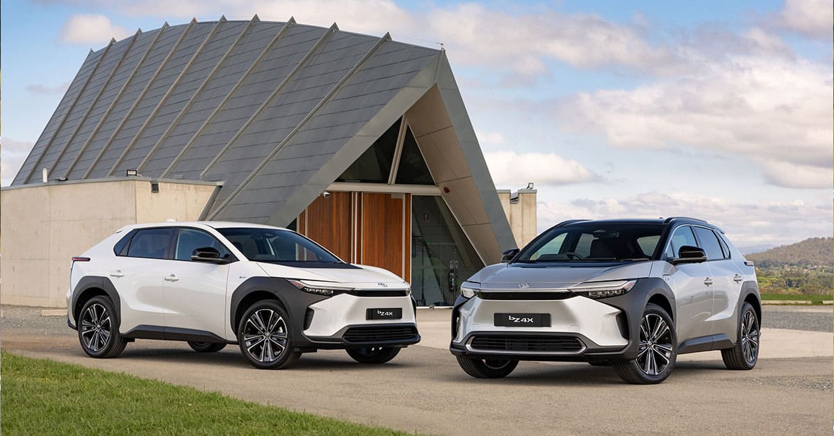 A side-by-side view of the new Toyota RAV4 and Toyota RAV4 Hybrid showcasing their modern designs and features.