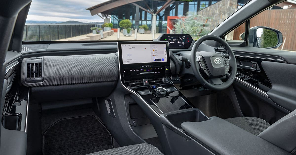 Interior view of a 2020 Toyota RAV4 showcasing modern design and spacious seating arrangement.