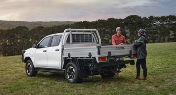 Toyota ute in grassy field