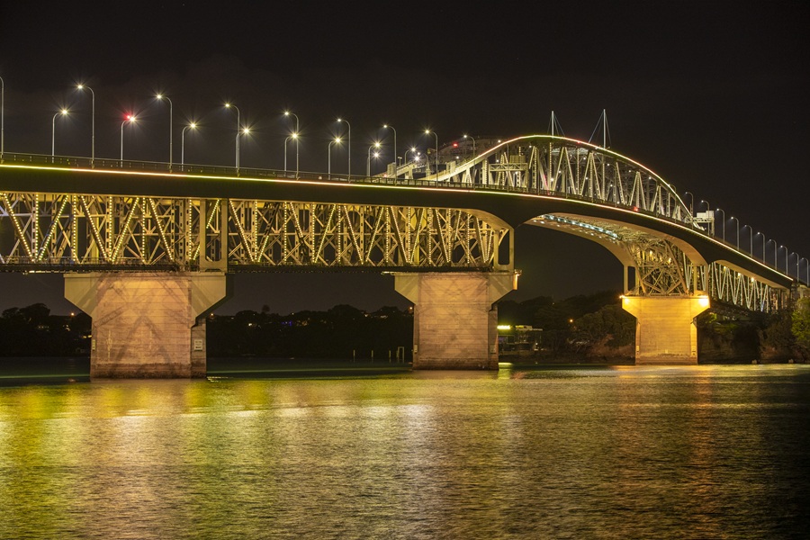 Auckland Harbour Bridge lit up yellow to raise awareness for Road Safety Week