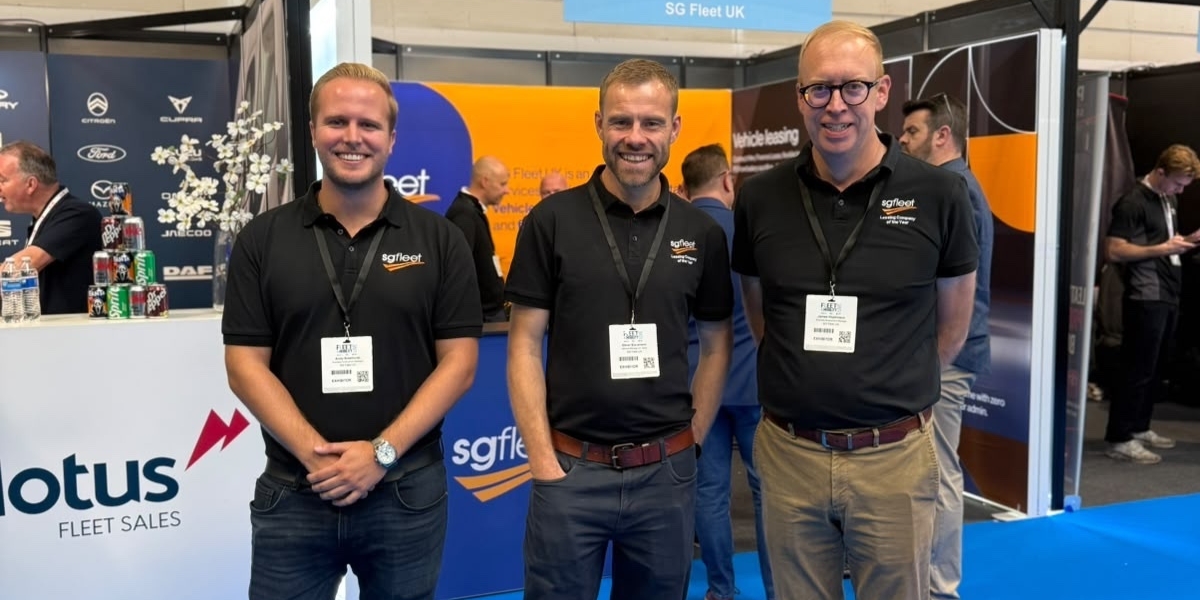 sg fleet at fleetlive sg fleet at fleetlive: Three SG Fleet UK team members on the SG Fleet stand at Fleet & Mobility Live 2026